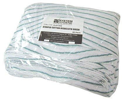 40x30cm (16x12) Striped Cotton Dishcloths - Pack of 20 (Green)
