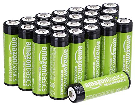 Amazon Basics 24-Pack Rechargeable AA NiMH Batteries, 2000 mAh, Recharge up to 1000x Times, Pre-Charged