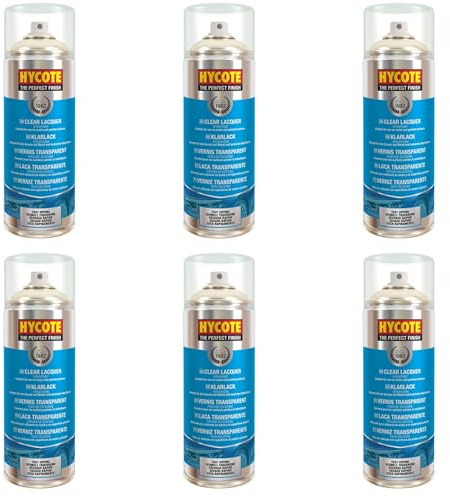 Hycote Clear Lacquer Spray Paint 400ml – Pack of 6 | Acrylic Protective Top Coat for Metal & Plastic | UV Resistant, Durable Gloss or Matt Finish | Use Over Hycote Primers & Metallic Paints