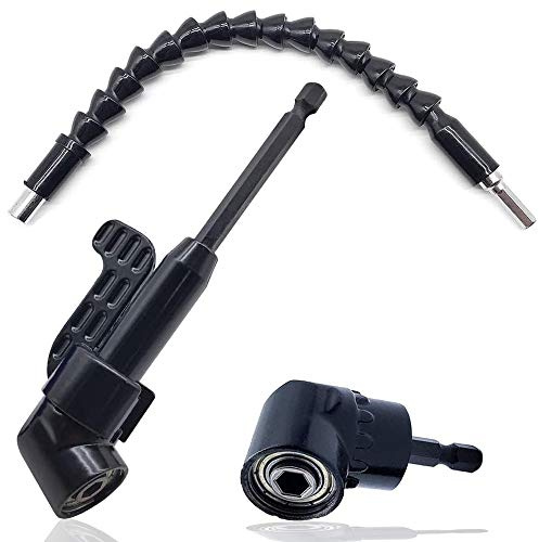 QISF 2Pcs Black 105 Degree Right Angle Drill Adapter & 1/4 Inch Hex Shank Screwdriver Angled Bit Holder Extension