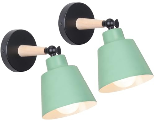 TOKIUS 2 pezzi Lampade da Parete Interno Vintage Applique da parete Moderno Faretti da Muro Retrò in Metallo e Legno E27 Plafoniere Cucina regolabile 180° Per Cucina Camera da letto