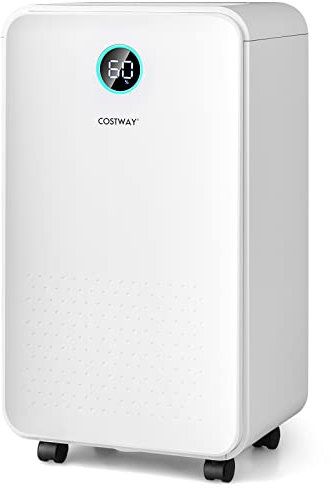 COSTWAY 12L/Day Dehumidifier with Digital Control Panel, Continuous Drainage, Laundry Drying, 3 Modes, Timer & Child Lock, Portable Dehumidifiers for Home Damp (24H Timer, 28x20x50cm)