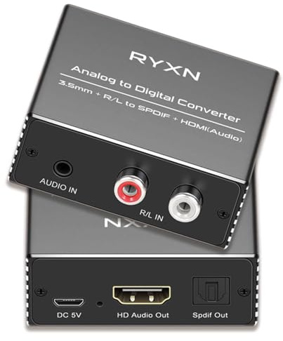 Analog to Digital Audio Converter, RCA R/L and 3.5mm Audio to Optical Spdif Toslink and HDMI Audio Out (Not HDMI ARC), for Home KTV TV DVD PC Soundbar Speaker