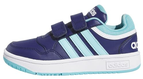 adidas Unisex - Bambini Hoops Lifestyle Basketball Hook-and-Loop Shoes, Dark Blue / Light Aqua / Cloud White, 35 EU