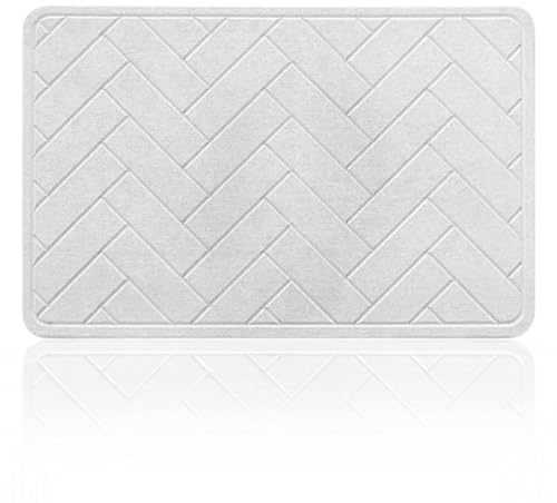 LUKADA | Stein Badematte schnell trocknend | Badezimmerteppich in 60x39 cm | Duschvorleger rutschfest | Saugfähiger Badvorleger | Abtropfmatte | Badteppich in Grau für Badezimmer und Dusche