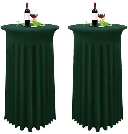 2er-Set Stretch Stehtisch Husse für Bistrotisch Dunkelgrün Ø 80-85 cm Grün Spandex Stretch Tischdecke mit Rock, Tischrock Für Hochzeit Geburtstagsfeier Bankett und Bistrotische(80×110cm,Dunkelgrün)