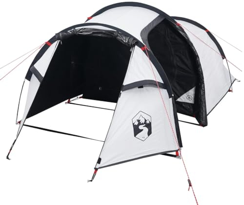 vidaXL Tunnelzelt, Campingzelt für 3 Personen Wasserdicht, Outdoor Zelt mit Abnehmbarem Überzelt, Trekkingzelt Familienzelt Camping, Weiß Dunkel