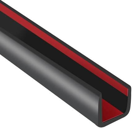 Rubber Edge Trim, 10mm(3/8) Self Adhesive Flexible U Channel Edge Protecter for Plywood, Tables, Desks, Cabinets, Counter Top, Wide U Shaped Edge Trim, Edge Banding, Black Color, 6m
