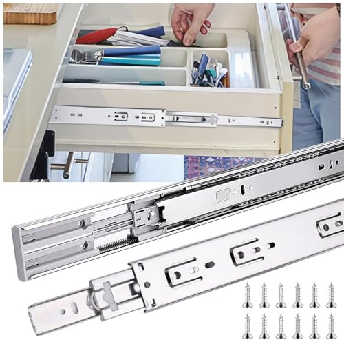 Schubladenschienen, 40cm, 4 Paar (8 Stück), sanft schließende, Vollauszug, 3-fach gefaltet, rollenauszug schubladenauszüge, seitliche Montage, schubkastenauszug, 45,4 kg Kapazität, Silber,16inch