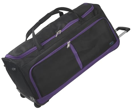 Aerostar 40 XXL Extra Large Lightweight Duffle 3 Wheel Travel Bag Holdall Suitcase Check-in Luggage All Terrain (194L, Purple on Black)