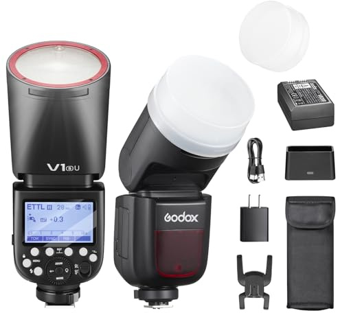 Godox V1 S V1-S Flash with Diffuser Kit for Sony Camera, 76Ws 2.4G HSS TTL Round Head Flash, 1.5s Recycle Time, 480 Full Power Flashes, Li-ion Battery, Modeling Lamp for Portrait & Event Photography