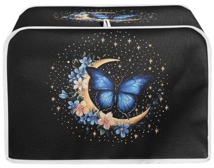 Xoenoiee Copertura per tostapane blu con stampa floreale e luna, 2 fette di copertura per piccoli elettrodomestici da cucina, tostapane per forno a microonde, accessori da cucina
