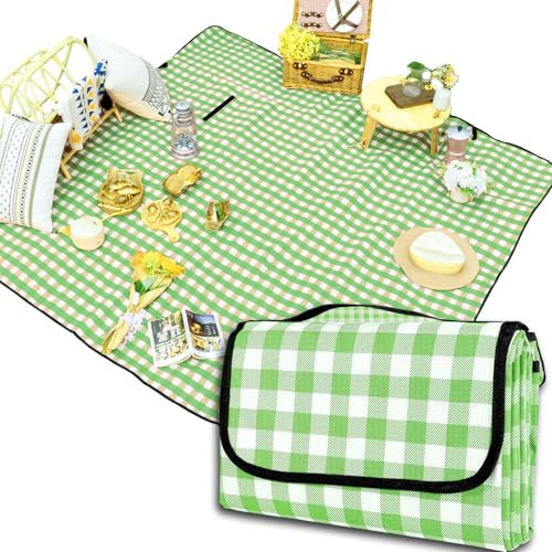 Picnic Blanket Waterproof, Large Picnic Mat Outdoor Blanket for Camping Beach Tent Hiking Garden, 200 * 200cm Sandproof Washable Foldable Lightweight Spring Summer Picnic Blanket with Carrying Handle