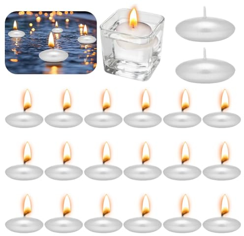 20 velas flotantes de metal blanco metalizado, velas flotantes sin perfume, metálicas, 37 mm, velas flotantes decorativas para bodas, piscinas, fiestas, spa, bañeras, día de San Valentín, Navidad