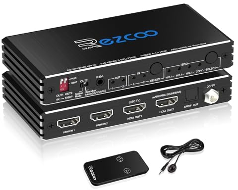 4K 60Hz HDMI 2.0 SplitterARC eARC for Soundbar HDMI Switch Bi-Direction 1 in 2 Out or 2 Input to 2 Output SPDIF 5.1CH Audio Extractor CEC - HDMI Down Scaler 4K 1080P Sync