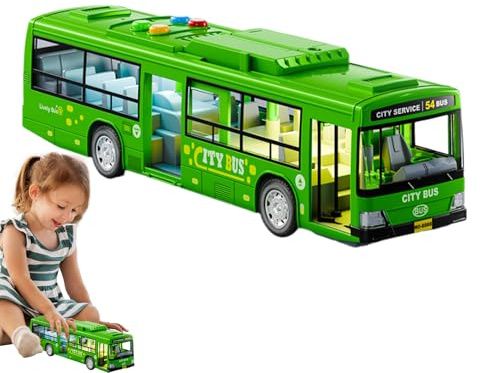 Juguete de autobús - Simulación infantil Modelo de autobuses grandes de la ciudad con luces y música | Vehículo de juguete de niño educativo con puertas abiertas, diseño realista, regalo de juego de A