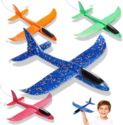 4 Pezzi Aereo Polistirolo per Bambini - 37cm Aereo Giocattolo, Aerei Polistirolo da Lanciare, Giochi Regalo Bambina Bambino, Aliante Aeroplano Schiuma per Giochi Giardino Esterno per Bambini