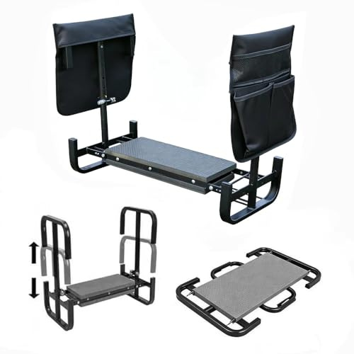 Shengou Banc de Jardinage Pliable 2 en 1, 60x52x27cm Tabouret Agenouilloir de Jardin, Tabourets de Jardinage, Repose Genoux Jardin, avec Pochette de Rangement avec Coussin Doux en EVA (Noir)