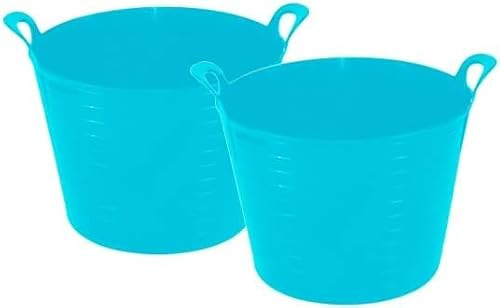 TRG Set of 2 – 20L Flexi Tub Heavy Duty Flexible Buckets With Strong Handles, Multi-Purpose Garden Tub For Soil Mixing, Builders, Laundry, Cleaning, Storage & DIY Use – Sky Blue