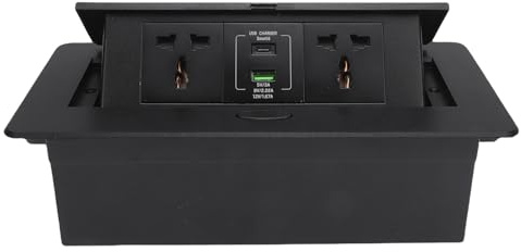 FILFEEL Desktop Up-uttag med 2x 16A AC-uttag 4000W + USB-A & Laddningsportar – Infällt Grenuttag i Aluminiumlegering för Konferensrum, Kontor och Mötesbord