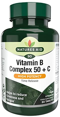 Natures Aid Vitamin B Complex 50 + C – 90 Tablets | High Strength B Vitamins with Vitamin C, Supports Energy, Nervous System & Immunity, Vegan, Gluten-Free, Non-GMO