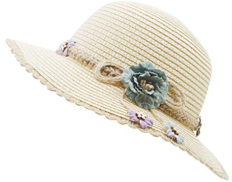Bienvenu Kid Girl Straw Wide Brim Hat Summer Beach Hat Sun Protection,Beige