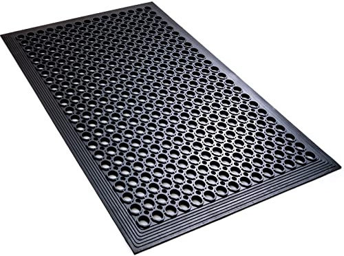Anti Fatigue Rubber Floor Mats Restaurant Kitchen Rubber Drainage Mat Out Door Mats Durable Non-Slip Bar Floor Mat Utility Mat Indoor Outdoor Wet Area Use 24 x 36 Black