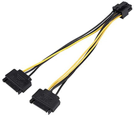 Kafuty BK3403 Dual 15Pin SATA Male To 8Pin(6+2) Female PCIe Video Card Power Adapter Cable (20cm) 3.5/2.5 SATA hard disk Cable compatible with all WINDOWS systems, LINUX MAC