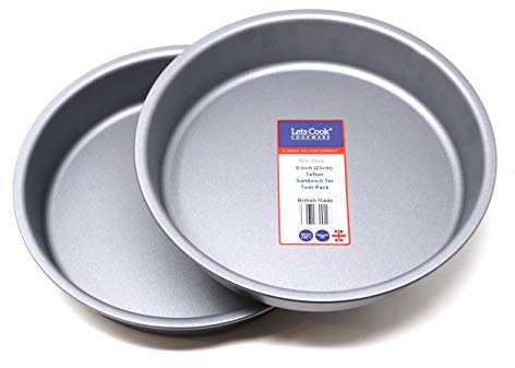 Lets Cook Cookware - 9 Inch Victoria Sandwich Tins, Twin Pack (Set of 2), Fixed Base, 23cm, Teflon Non Stick, British Made