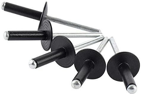 ISPINNER 50pcs 3/16 x 1/2 Large Flange Aluminum Blind Rivets, 4.8 x 12mm Pop Rivets (Black)