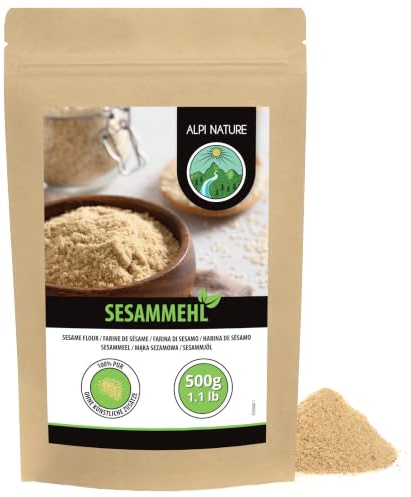 Alpi Nature Sesamfrönmjöl 500g, Malda Oskalade Sesamfrön, Vitt Sesamfrön Pulver, Glutenfritt Mjöl
