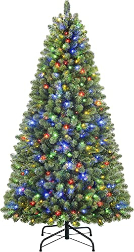 SHareconn 180cm Weihnachtsbaum künstlich mit Beleuchtung, Künstlicher Weihnachtsbaum mit 330 Warmweißen & Mehrfarbigen LED Lichtern, 8 Lichtmodi, 1018 PE & PVC Zweigspitzen, Faltbarem Metallständer