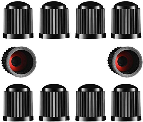 Tyre Valve Caps, 10 Pcs Plastic Car Bike Tire Stem Dust Covers with Seal for SUV Bicycle Motorbike, Black