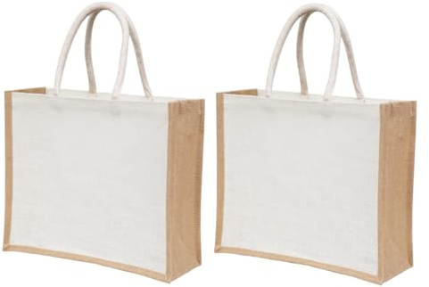 2 Pack Large Jute Tote Bags with Handles 15.8x11.9x5.9, Reusable Burlap Gift Bags for Shopping, Beach, Weddings & Return Gift Bag