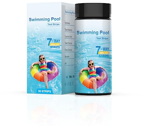 Tester dell'acqua 7 in 1 da 50/100 pezzi | Piscina Spa Vasca idromassaggio Acqua potabile | Strisce reattive analisi dell'acqua per valore pH, cloro, bromo, durezza dell'acqua (100)