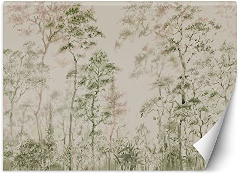Feeby Papel Pintado Árboles Abstracto Bosque 350x245 cm Verde XXL Fotomurales Tejido No Tejido Decoración De Pared Moderna Decorativos Dormitorio Para la sala Acuarela Naturaleza