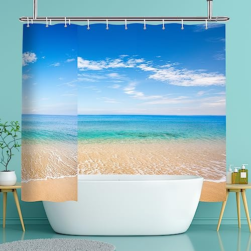 YISURE Duschvorhang 240x200 Strand, Ozean Meer Welle Seesterne Muscheln Duschvorhang badewanne Textil Schimmelresistent maschinenwaschbar, Breite 240 x Höhe 200cm