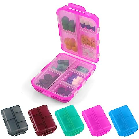 ACWOO Pastillero Caja, Caja de Pastillas con 10 Compartimentos, Pastillero Portátiles de Viaje, Pastillero Diario Bolsillo, Pastillero Semanal, Para Medicamentos y Vitaminas (Rosa)