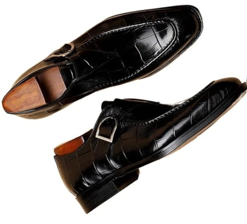 Zapatos Hombre Vestir, Zapatos Vestir Hombre, Zapatos De Vestir Informales con Hebilla Lateral Y Punta Cuadrada De Negocios Tallada A Cuadros (Color : Black, Size : 48 EU)