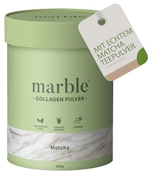 marble® Collagen Pulver 450 g - Collagenpeptide skin glow - 60 Tage risikofrei testen - Aminosäuren Komplex hochdosiert - Kollagenpulver in Pappdose ohne Plastiklöffel (Matcha)