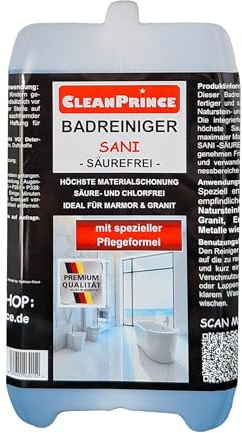 CleanPrince Badrengörare Sani syrafri 2 liter i behållare | för granit, marmor naturstensplattor, avkalkningsmedel, kalkborttagare, marmorbad