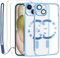Lafunda Durchsichtig Hülle für iPhone 15 Handyhülle Kompatibel mit MagSafe mit Kameraschutz und 2 Stück Panzerglas, Clear Magnetisch Case mit Schlüsselband für iPhone 15-Blue
