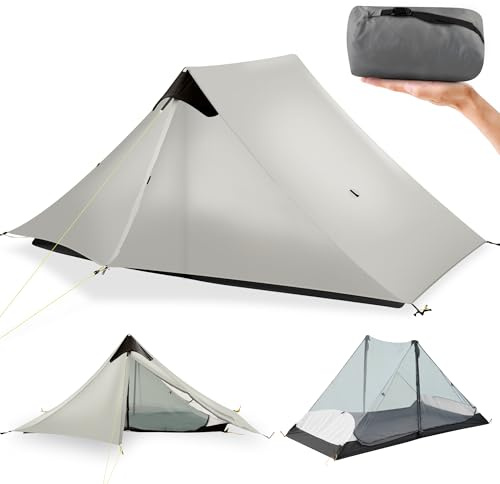 Ultralight Tent 3-Season Backpacking Tent 2 Person Camping Tent, Outdoor Lightweight LanShan Camping Tent Shelter for Camping, Trekking, Kayaking, Climbing, Hiking, 2 Person/Grey White