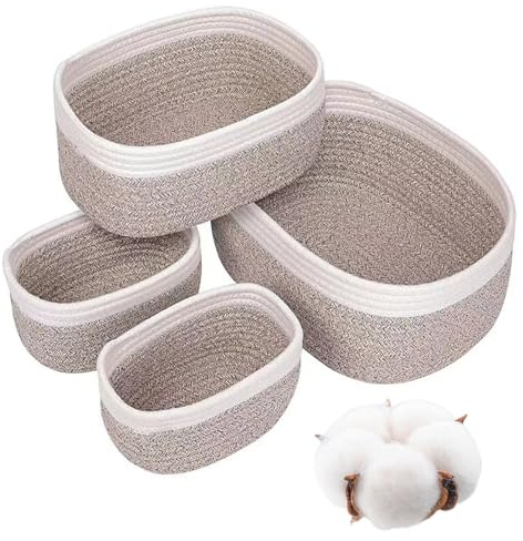 feyiubmen Lot de 4 paniers de rangement en corde de coton tissé, panier de rangement empilable pour chambre d'enfant, salon, salle de bain, table décorative