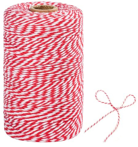 Hilo de Atadura para Panadero TACHIO 2mm Hilo de algodón 200M Hilo de artesanía Hilo Decorativo Hilo de Panadero artesanías de Bricolaje jardinería Rojo y Blanco