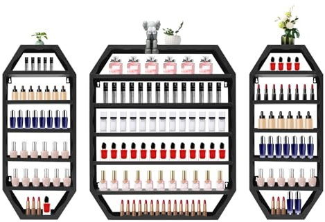 DCSYOG 3 estantes de esmalte de uñas, soporte de pared para esmalte de uñas, almacenamiento de esmalte de uñas, pintalabios, perfume, estante de pared, organizador de aceites esenciales para el hogar,