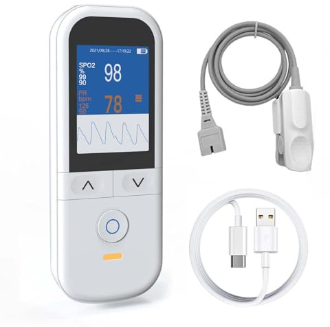 Medical Grade Pulse Oximeter for Adults - Continuous Monitoring, Adjustable SpO2 & Pulse Alarms, Rechargeable Handheld Oximeter Profesional Oximetro, Data Traceability, Instant Alarm