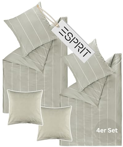 Esprit Home Set di biancheria da letto di alta qualità, 135 x 200 cm, in cotone grigio, composto da 2 copripiumini da 135 x 200 cm, con 2 federe da 80 x 80 cm + 2 federe da 40 x 40 cm