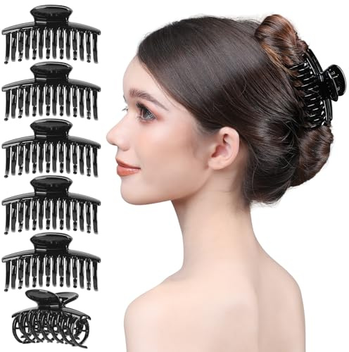 RC ROCHE ORNAMENT Lot de 6 pinces à dents fines pour femme - Double couche - Fixation solide - Antidérapante - Prise ferme - Accessoire de beauté - Noir moyen
