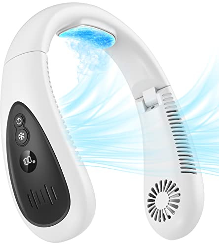 Portable Neck Fan with Cooling Plate，Neck Air Conditioner 5000mah Rechargeable USB Fan 360°Cooling Airflow Hands Free Bladeless Wearable Foldable Mini Fan for Men Women Office Travel Sports
